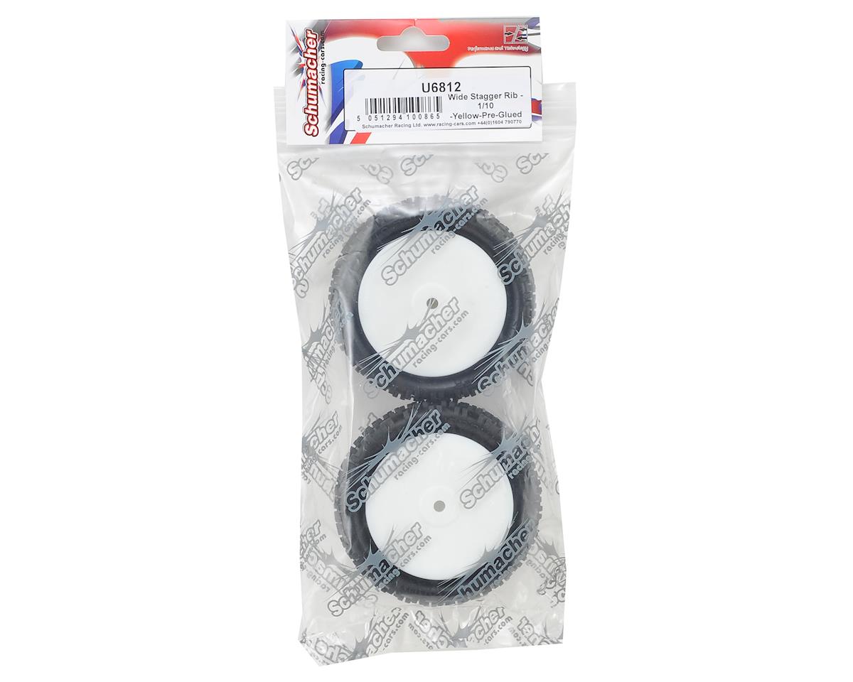 Schumacher Wide "Stagger Rib" 2.2" 1/10 4WD Front Buggy Carpet Tires (2) (Yellow) w/12mm Hex - RACERC