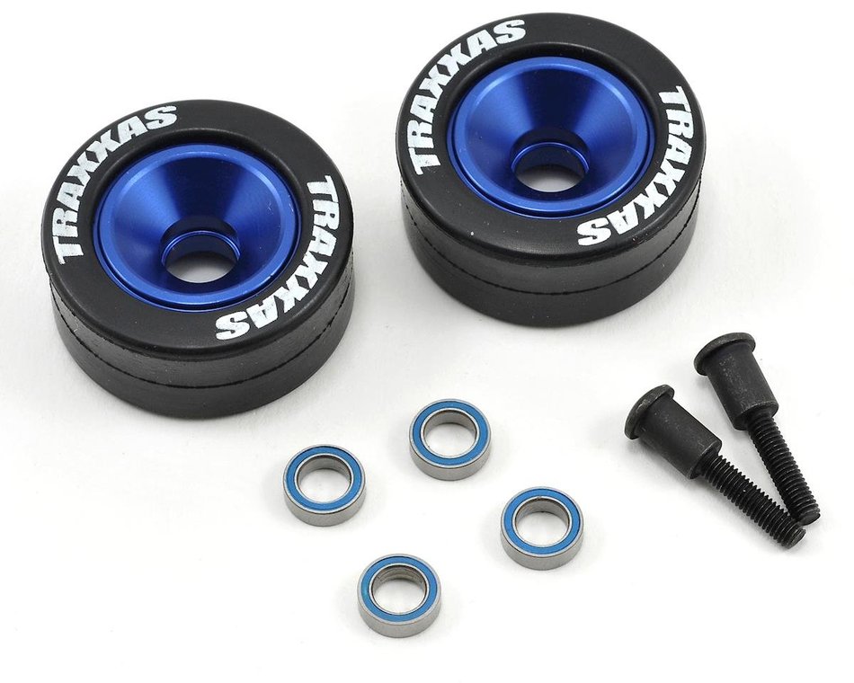Traxxas Aluminum Wheelie Bar Wheels Blue (2) | Racerc
