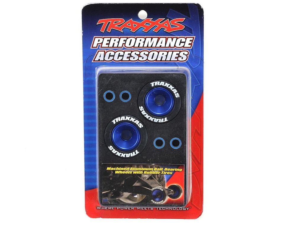 Traxxas Aluminum Wheelie Bar Wheels Blue (2) | Racerc