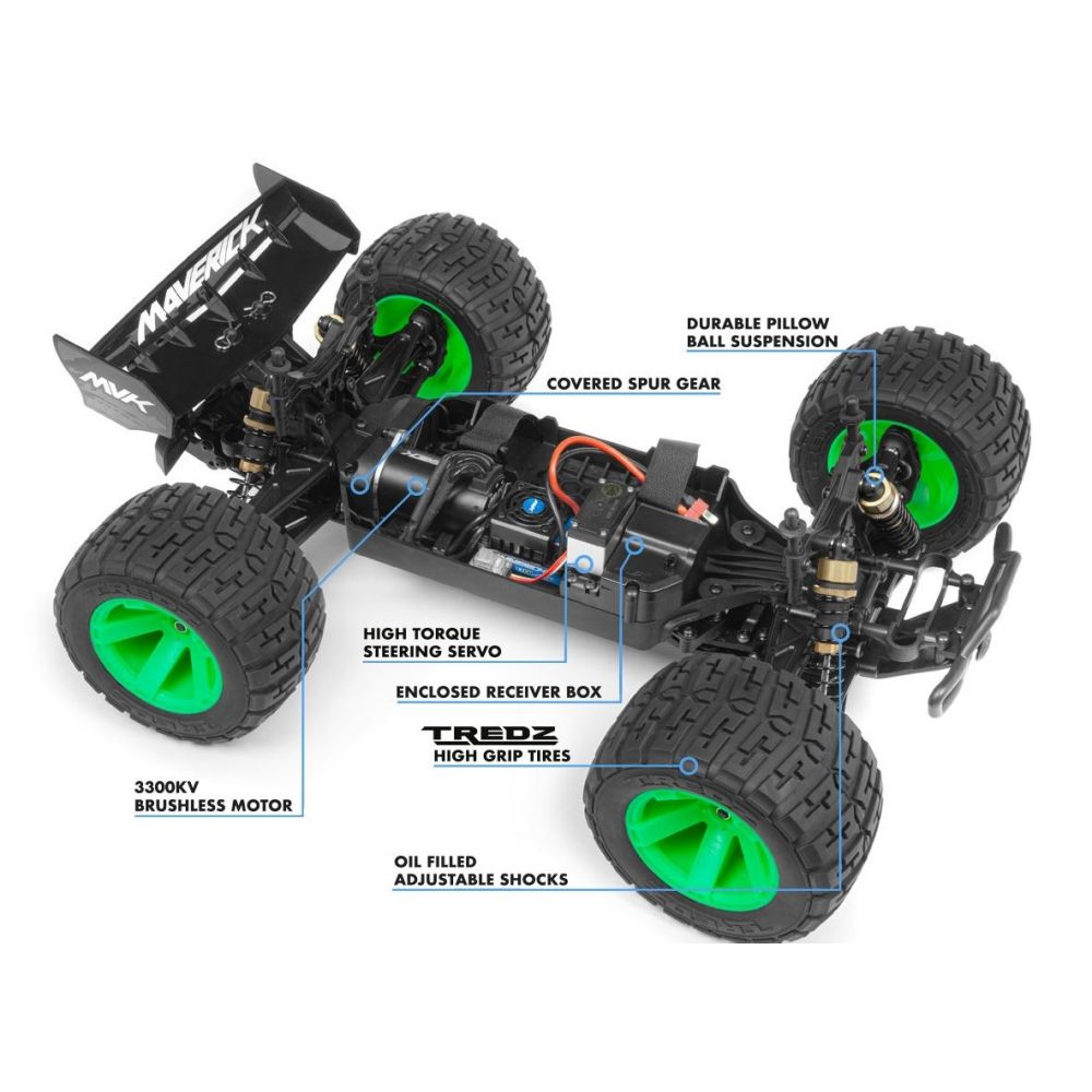 Maverick Quantum XT Flux 1/10 4WD Stadium Truck - Silver/Green