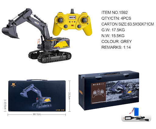 HUINA 1592 1/14 RC Excavator 22CH 2.4GHz – Τηλεκατευθυνόμενος Εκσκαφέας με Die-Cast Καμπίνα & Κάδο